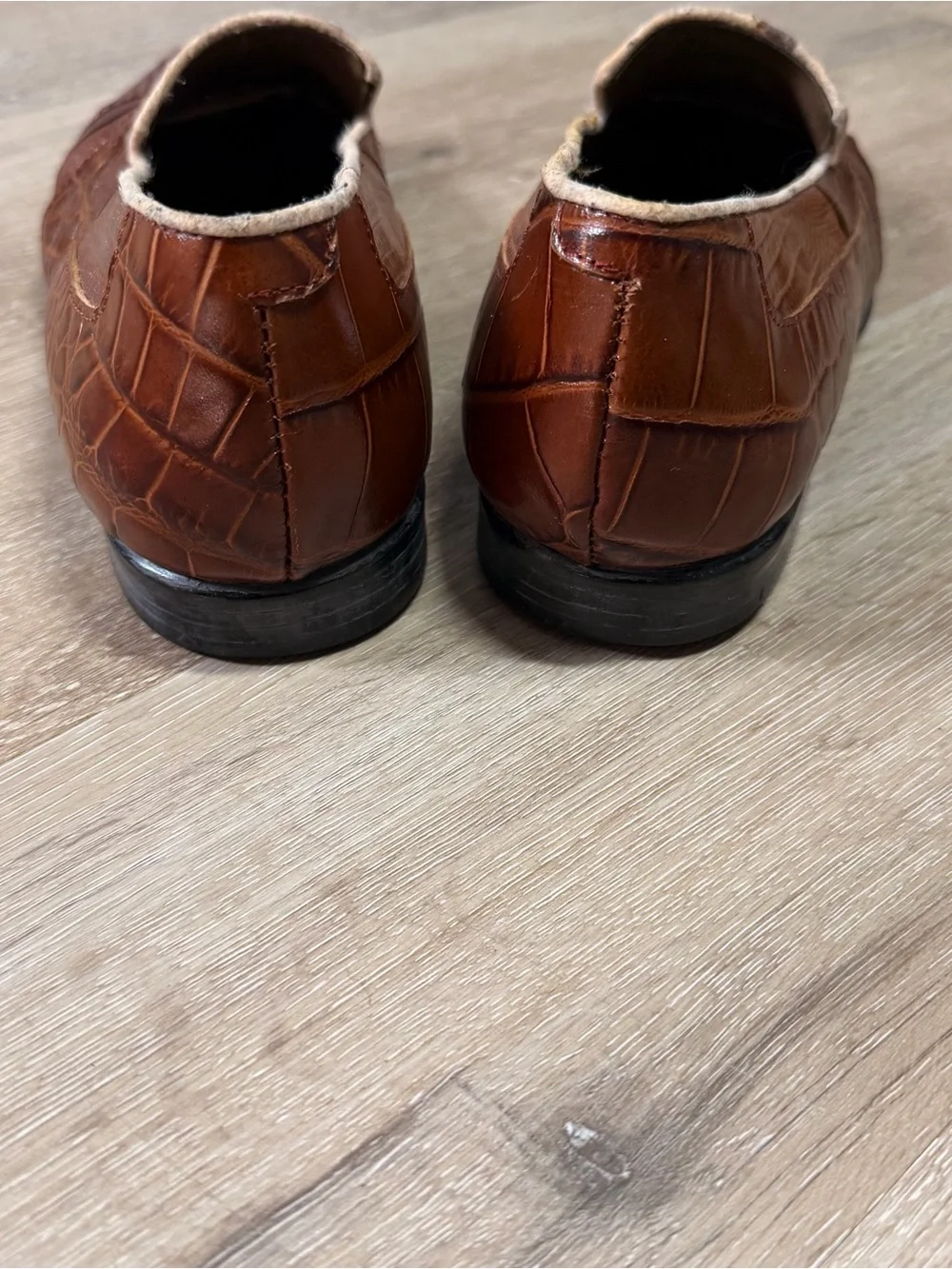 Stacy Adams Cognac Croc-Embossed Leather Slip-On Loafers